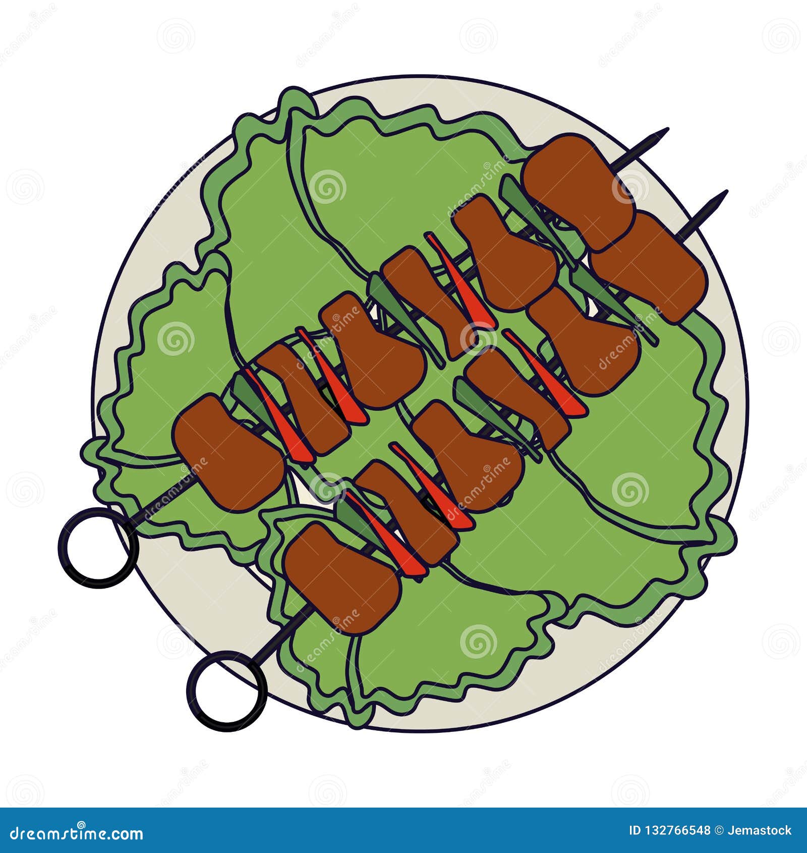 Meat stick on dish stock vector. Illustration of restaurant 132766548