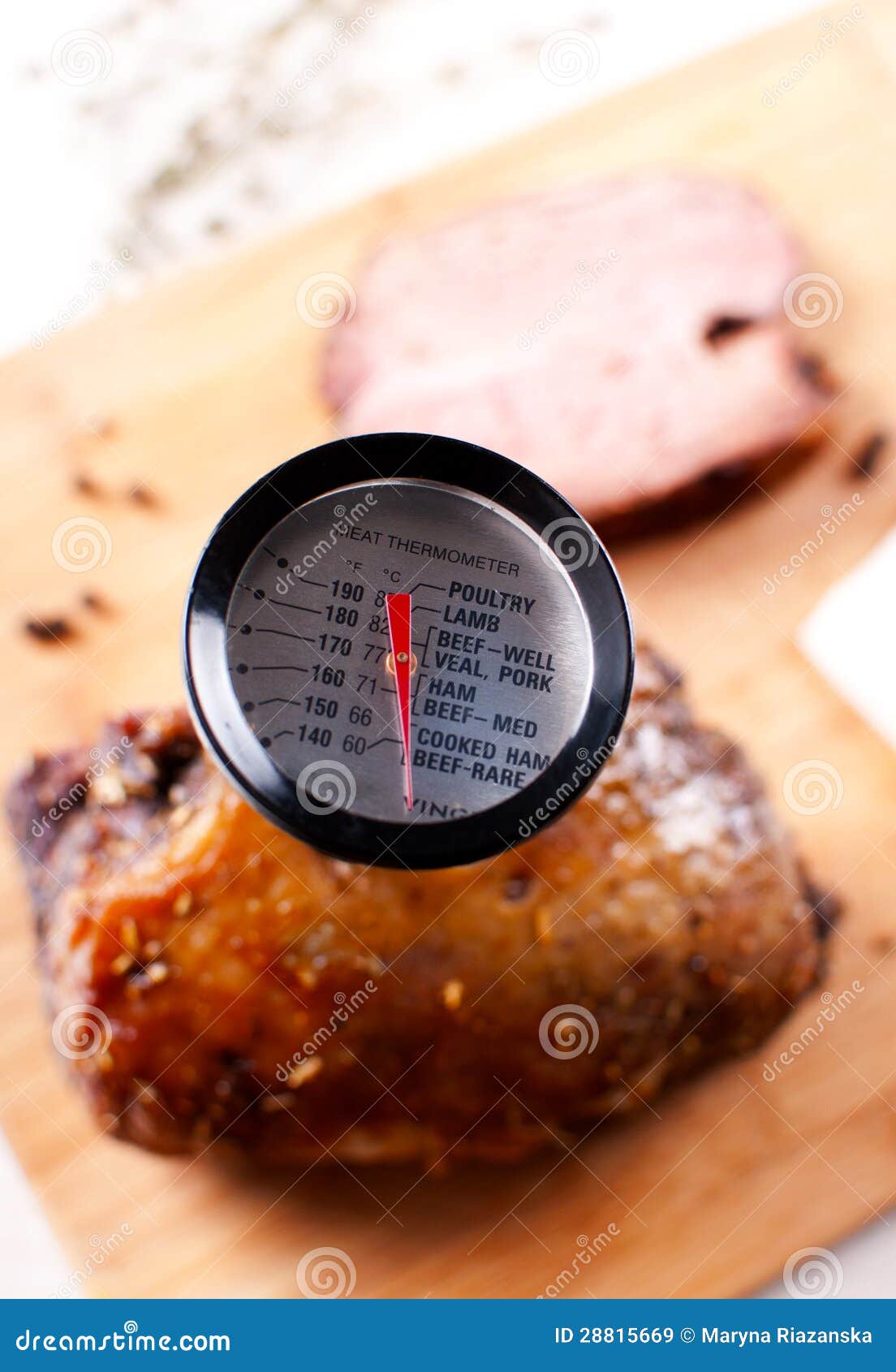 Meat Thermometer in a Piece of Roasted Meat Stock Image Image of