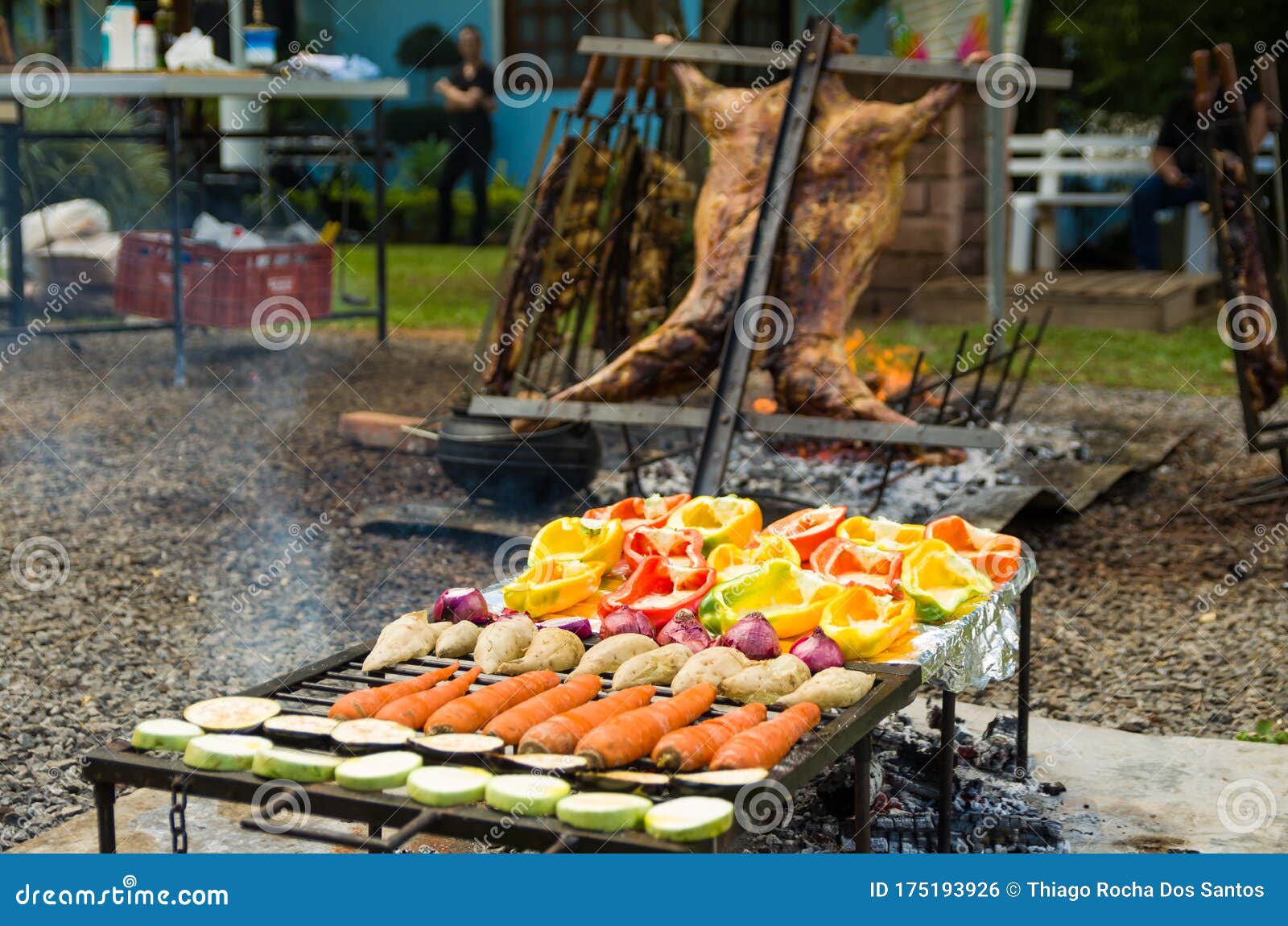 meat and vegetable exhibition on a barbecue known as parrilla. typical barbecue from the south of latin america