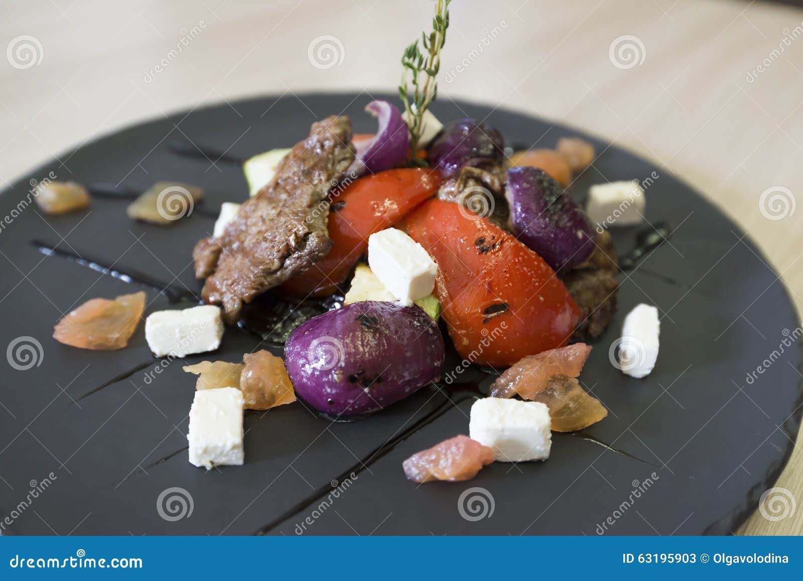 Meat with Vegetables and Cheese in Restaurant Stock Image Image of