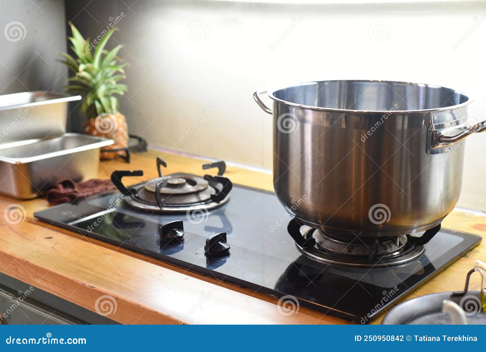 Meatal Saucepan on Gas Stove in the Kitchen Stock Photo Image of