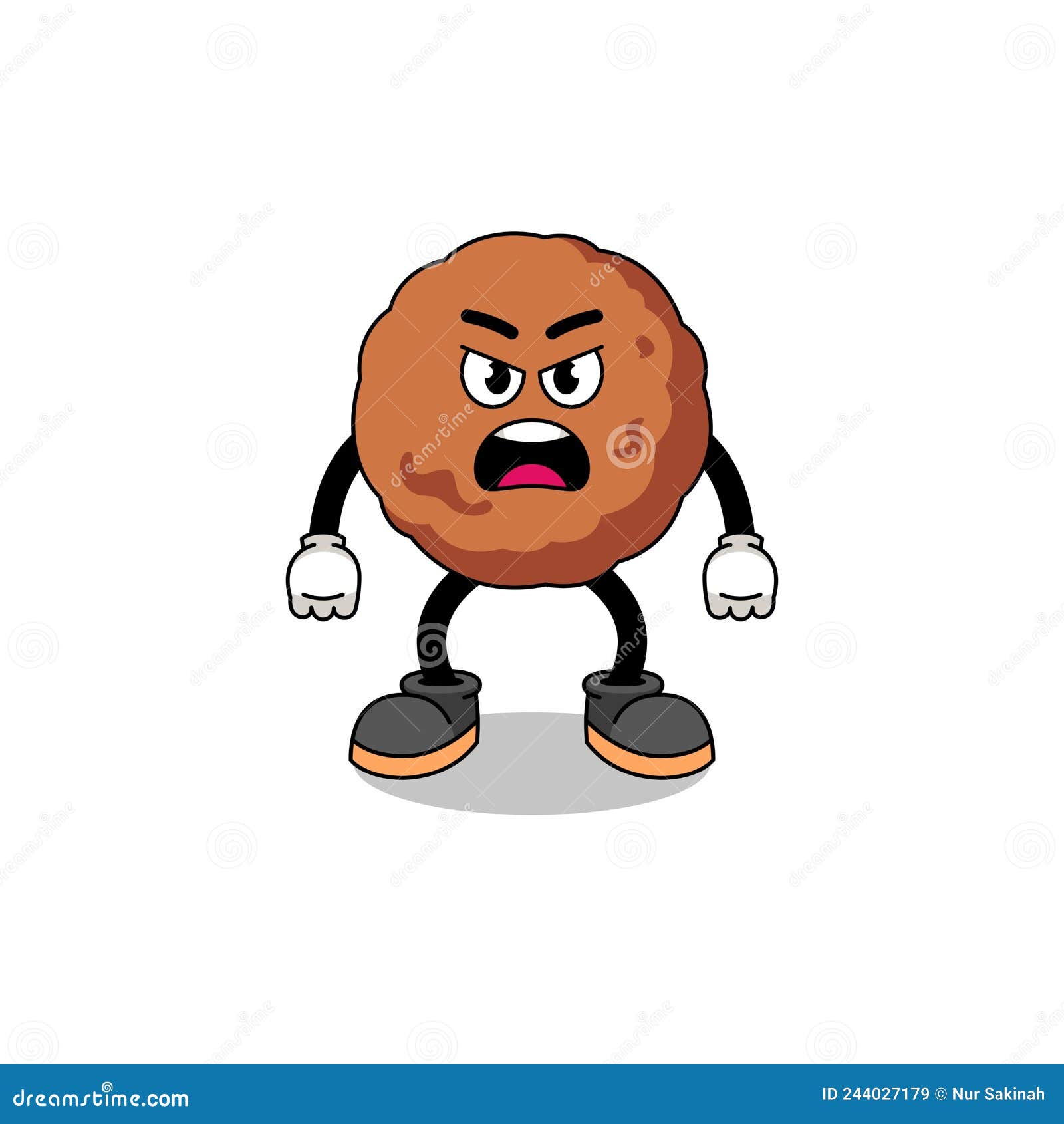 Meatball Cartoon Illustration with Angry Expression Stock Vector