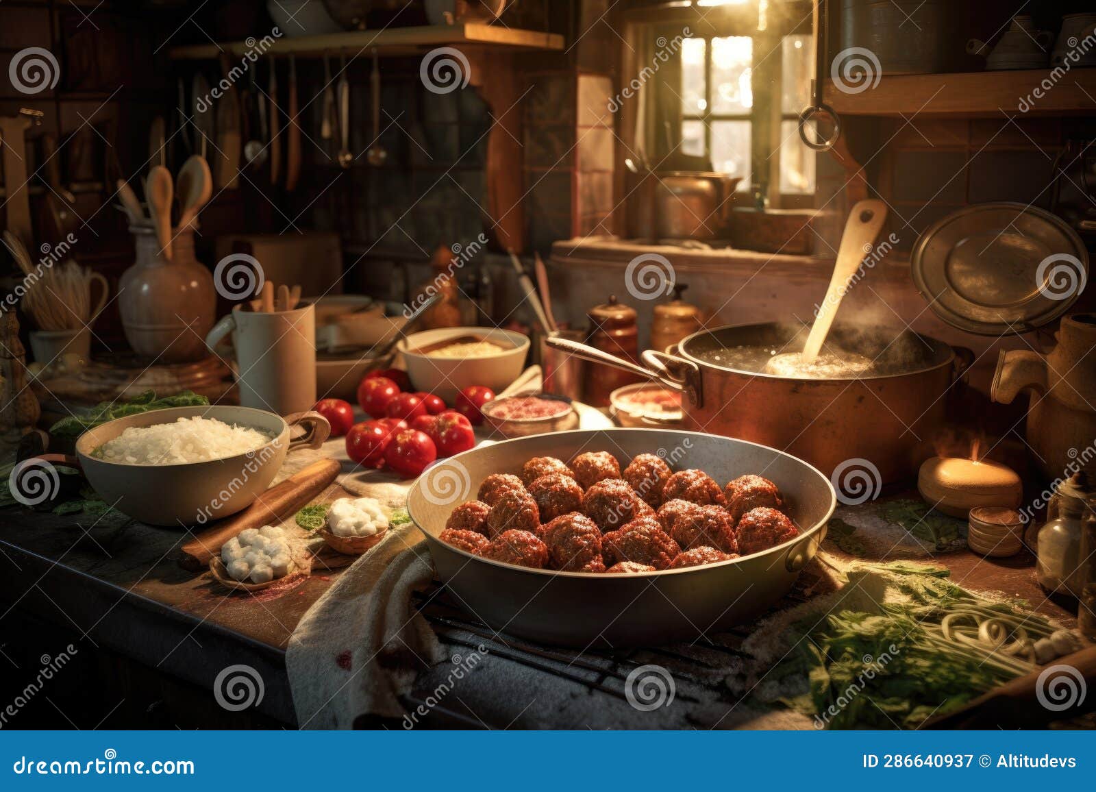 Meatball Preparation in a Cozy Kitchen Stock Image Image of delicious