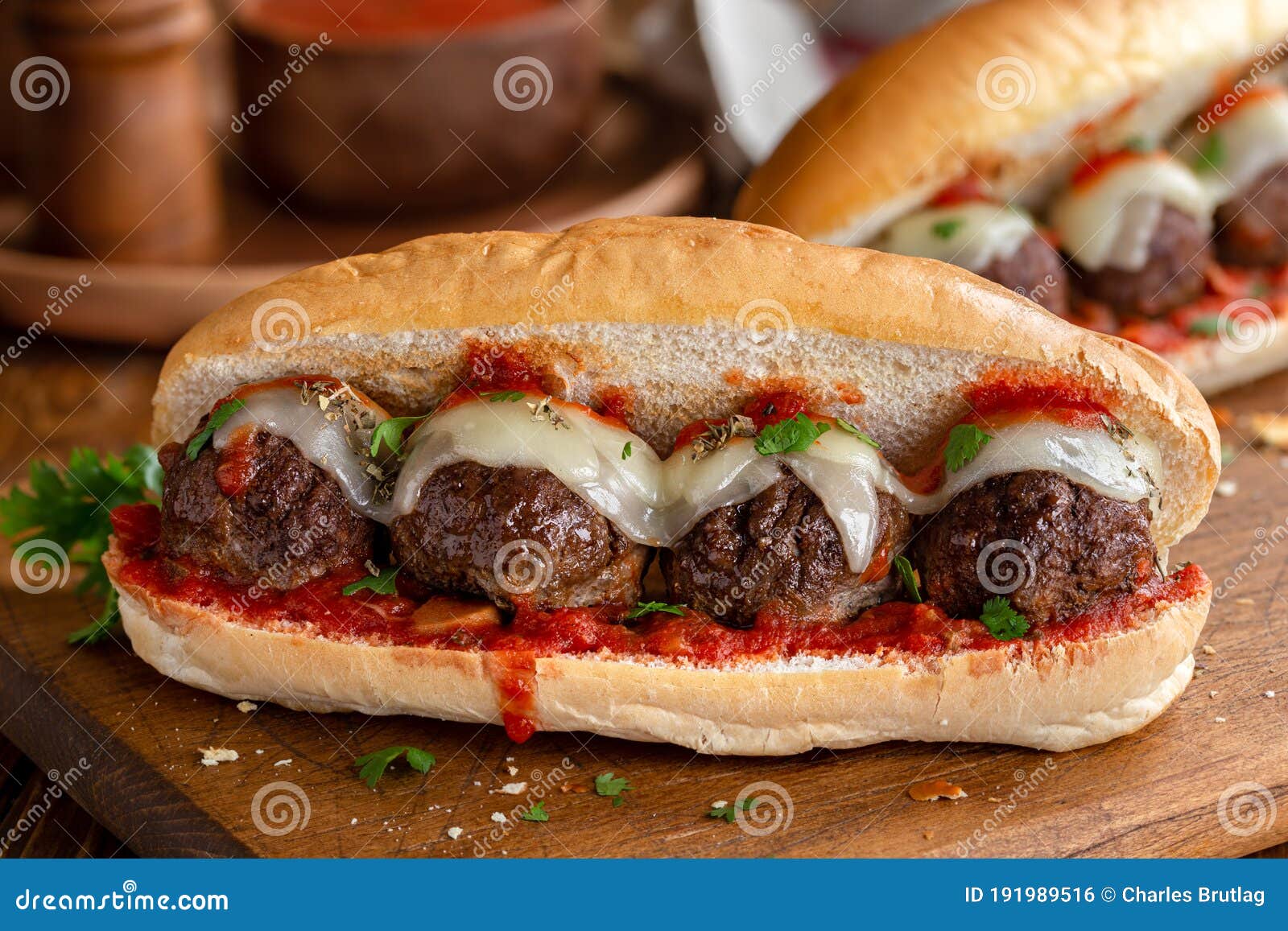meatball sandwich on a hoagie roll