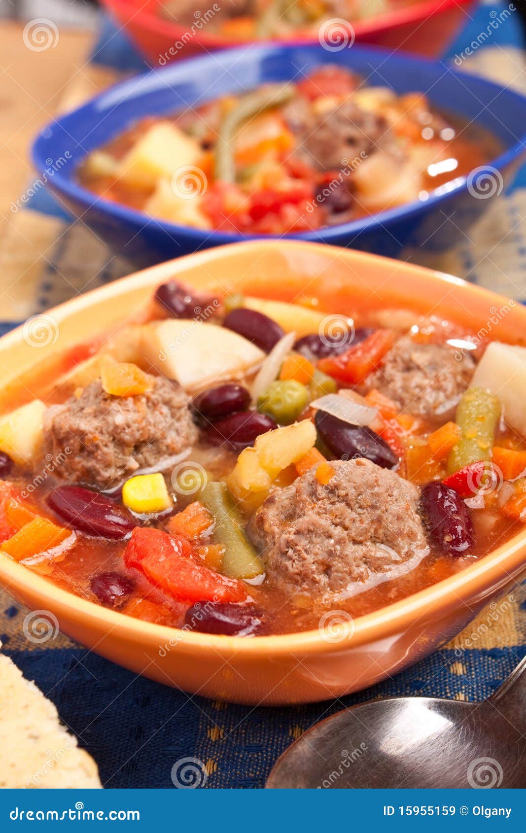 Meatball Soup with Vegetables an Beans Stock Image Image of plate