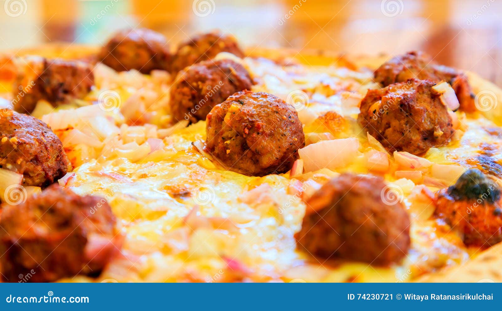 Meatballs Cheese Pizza Background Stock Image Image of ball, crispy