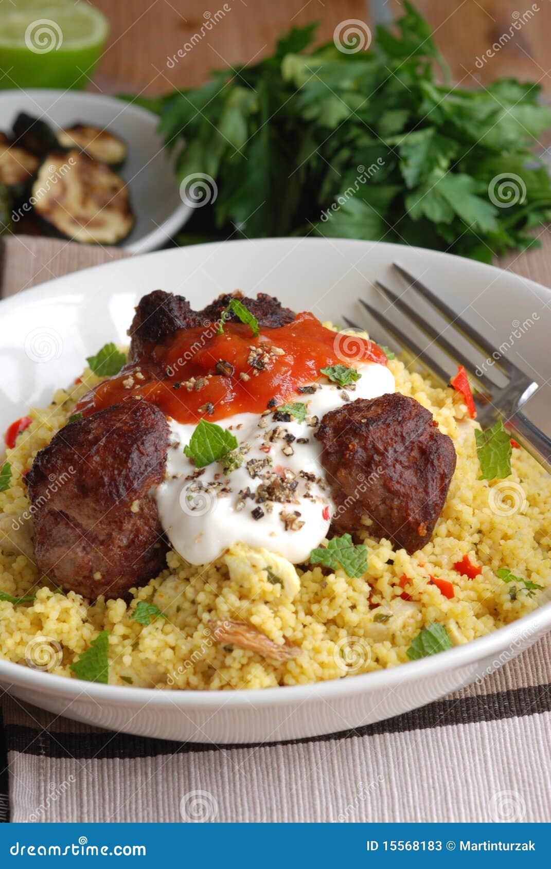 Meatballs with couscous stock image. Image of dine, spices 15568183