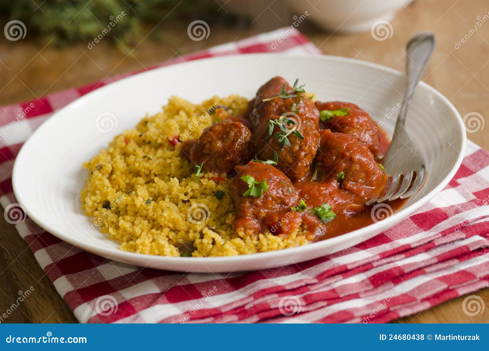 Meatballs with couscous stock photo. Image of thyme, herbs 24680438