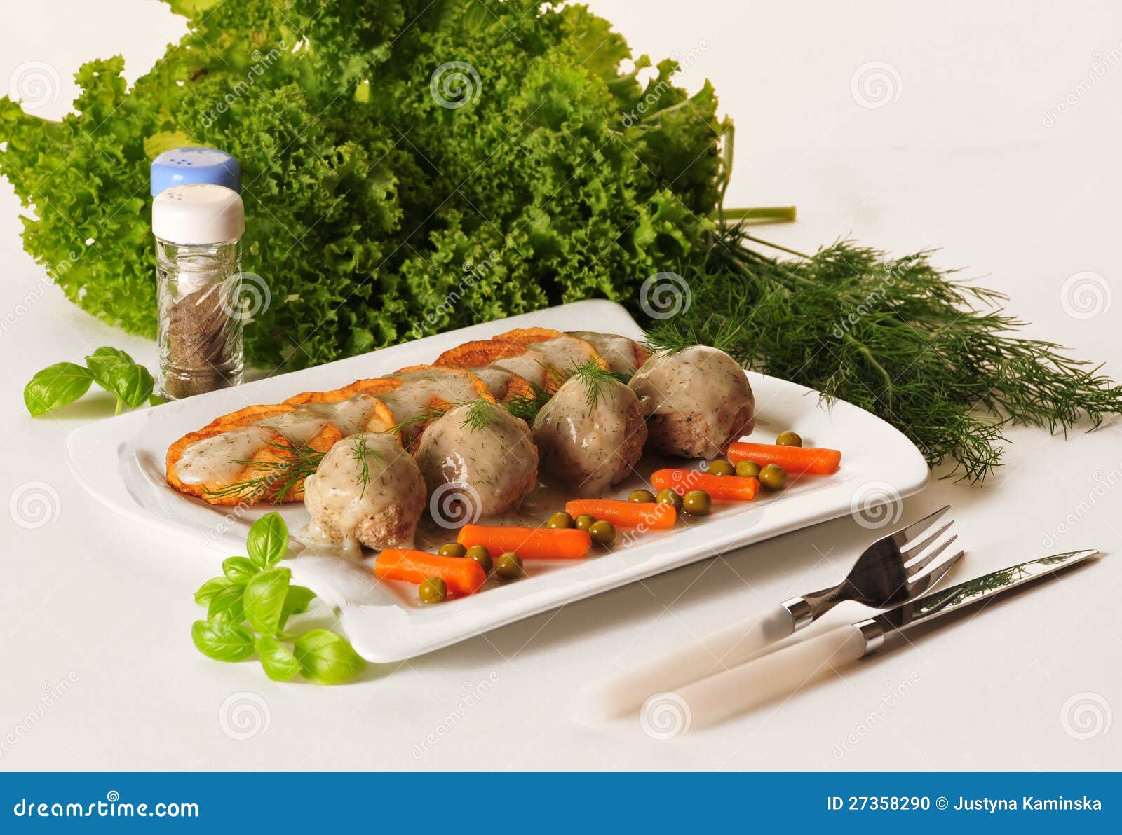 Meatballs with dill sauce stock photo. Image of sauce 27358290