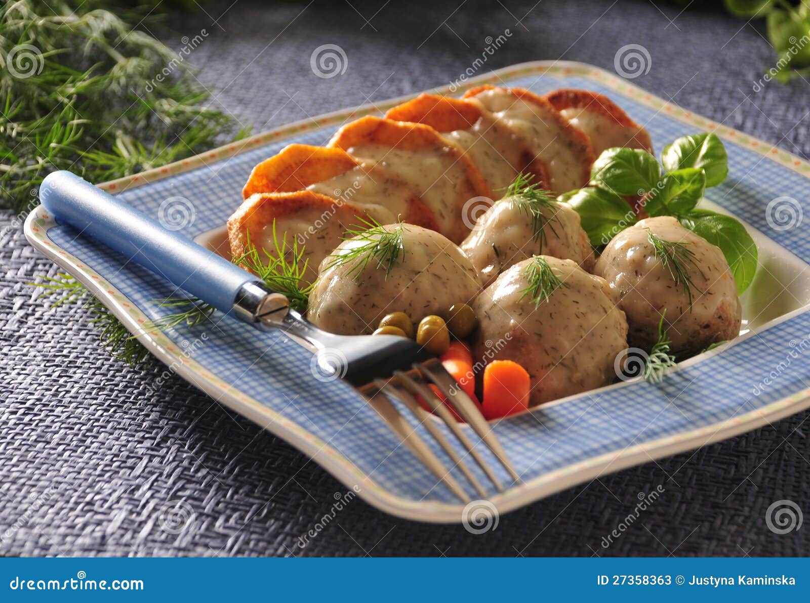 Meatballs with dill sauce stock image. Image of beans 27358363