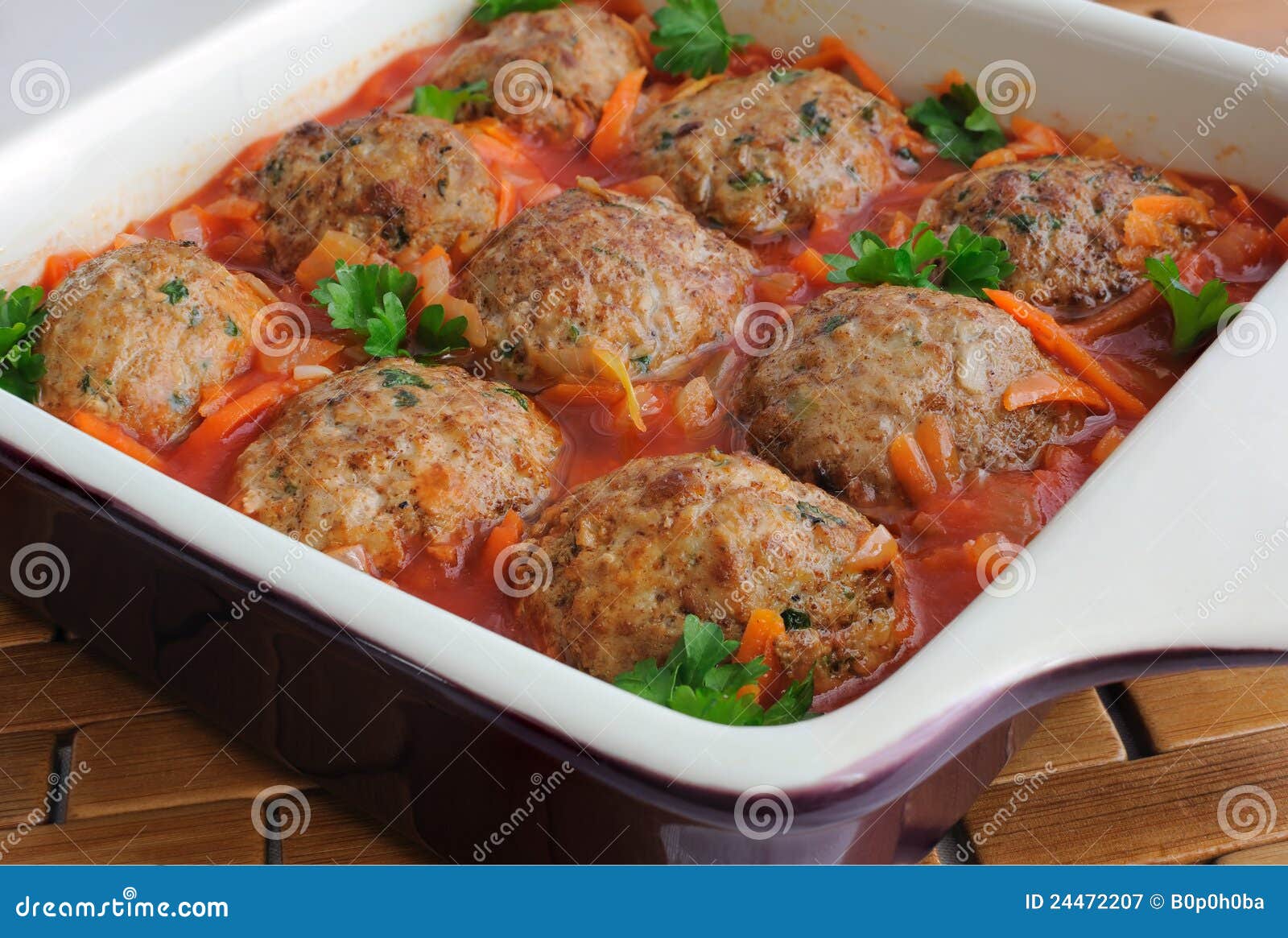Meatballs with Herbs and Tomato Sauce in the Pan Stock Image Image of