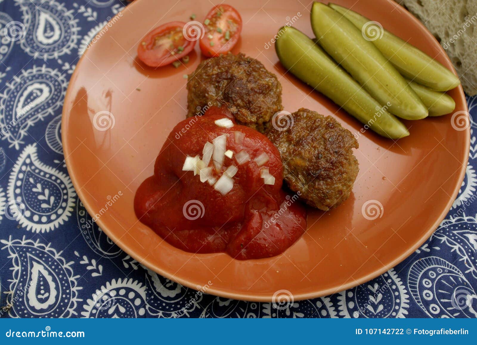 Meatballs with Ketchup stock photo. Image of fast, snack 107142722