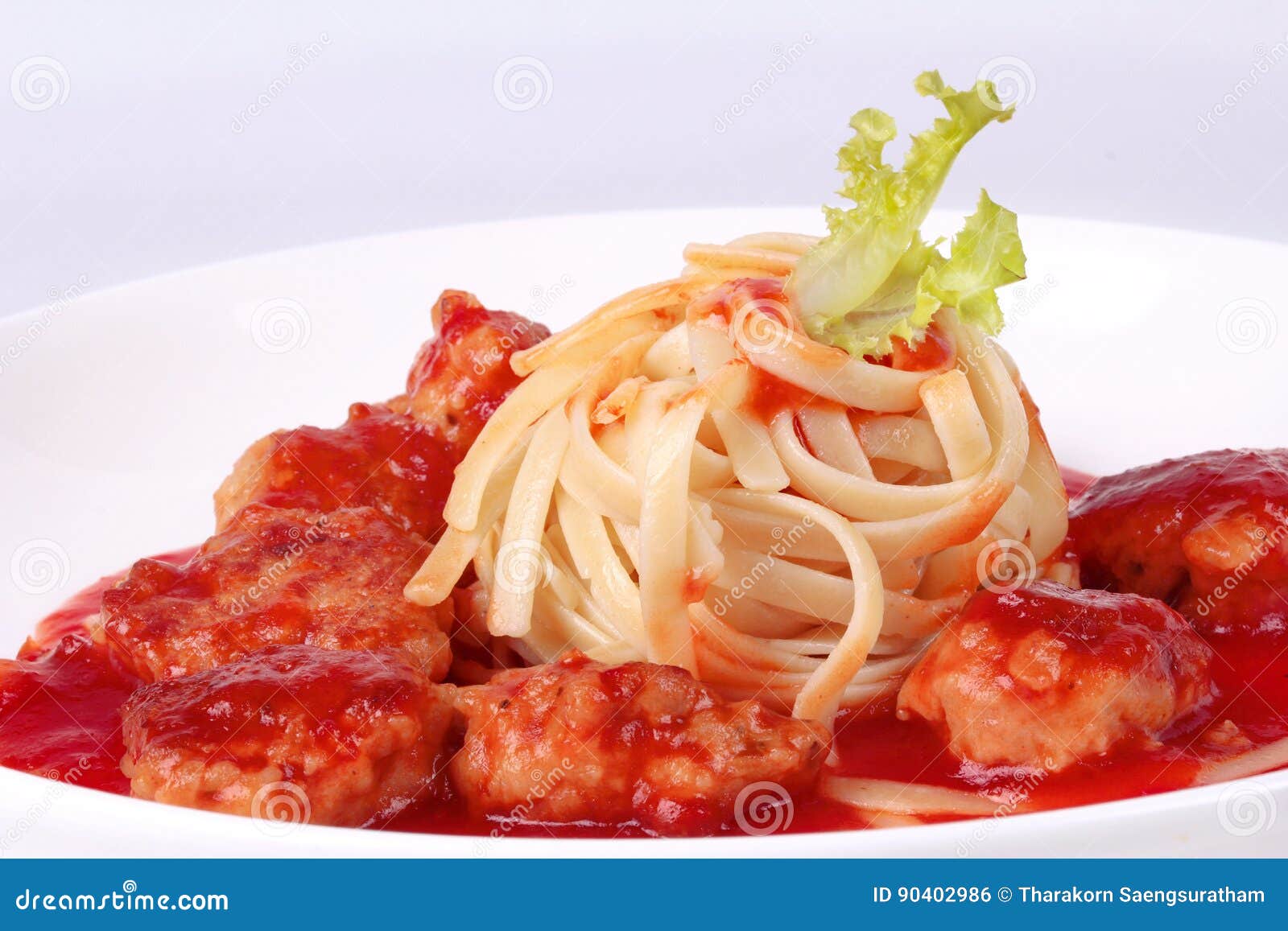 Meatballs Linguine Pasta with Tomato Sauce. Stock Photo Image of