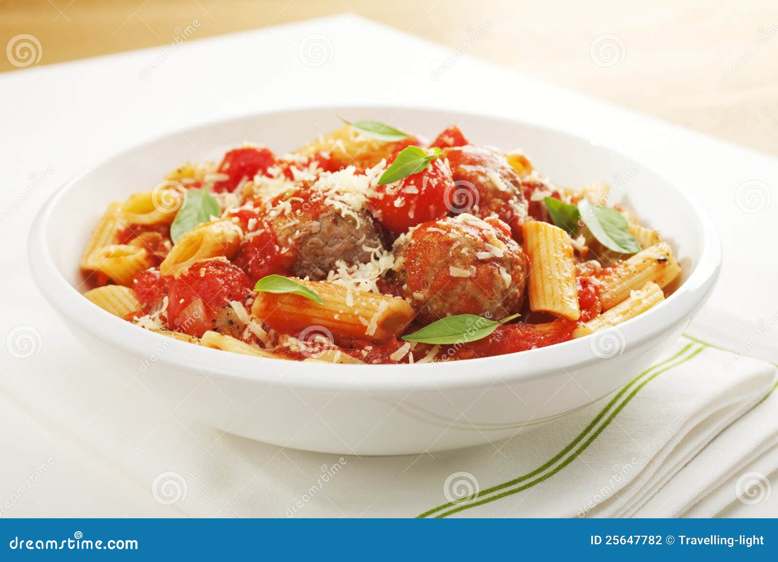 Meatballs and Penne Pasta stock photo. Image of cheese 25647782