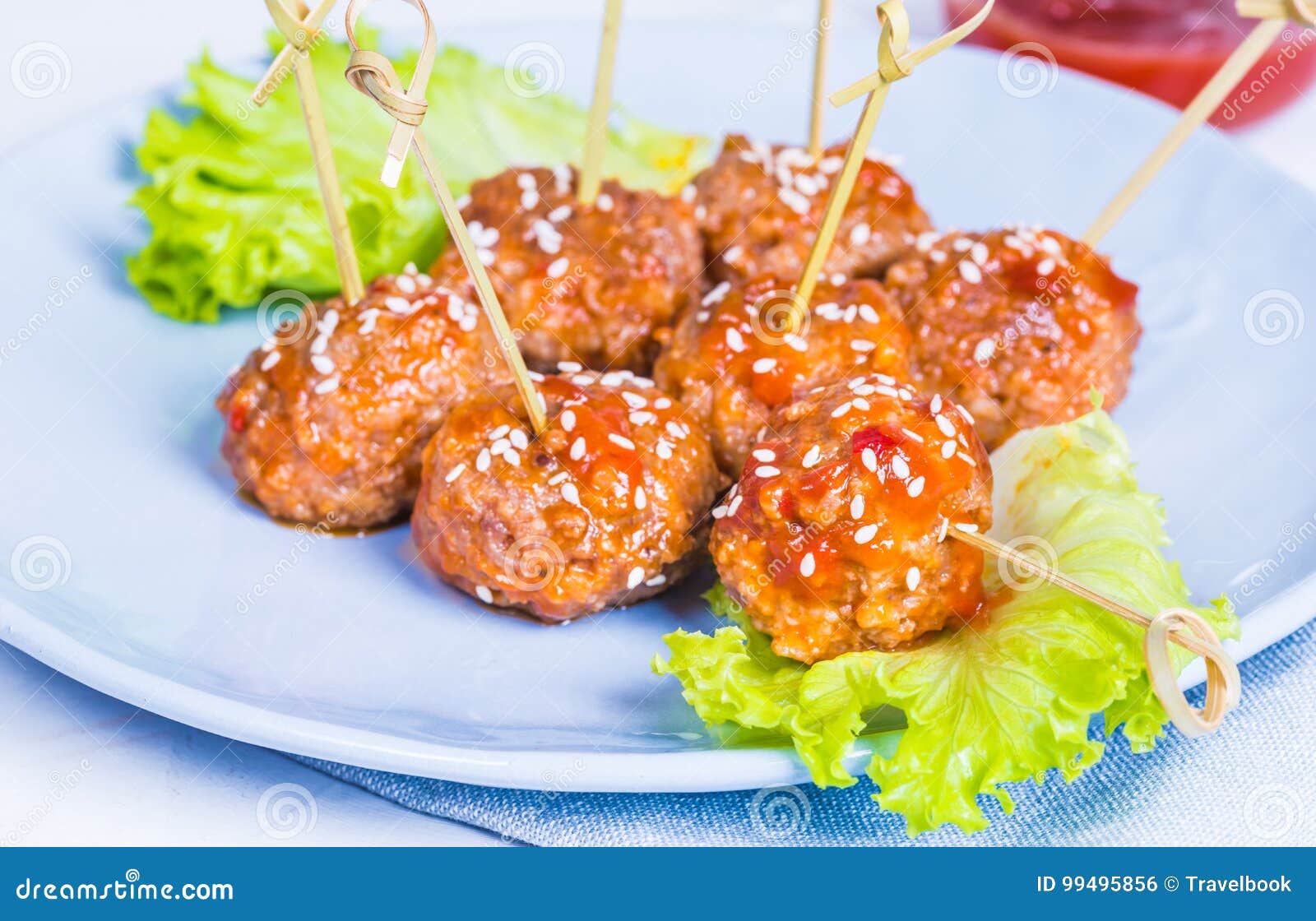 Meatballs in plate. stock photo. Image of appetaizer 99495856