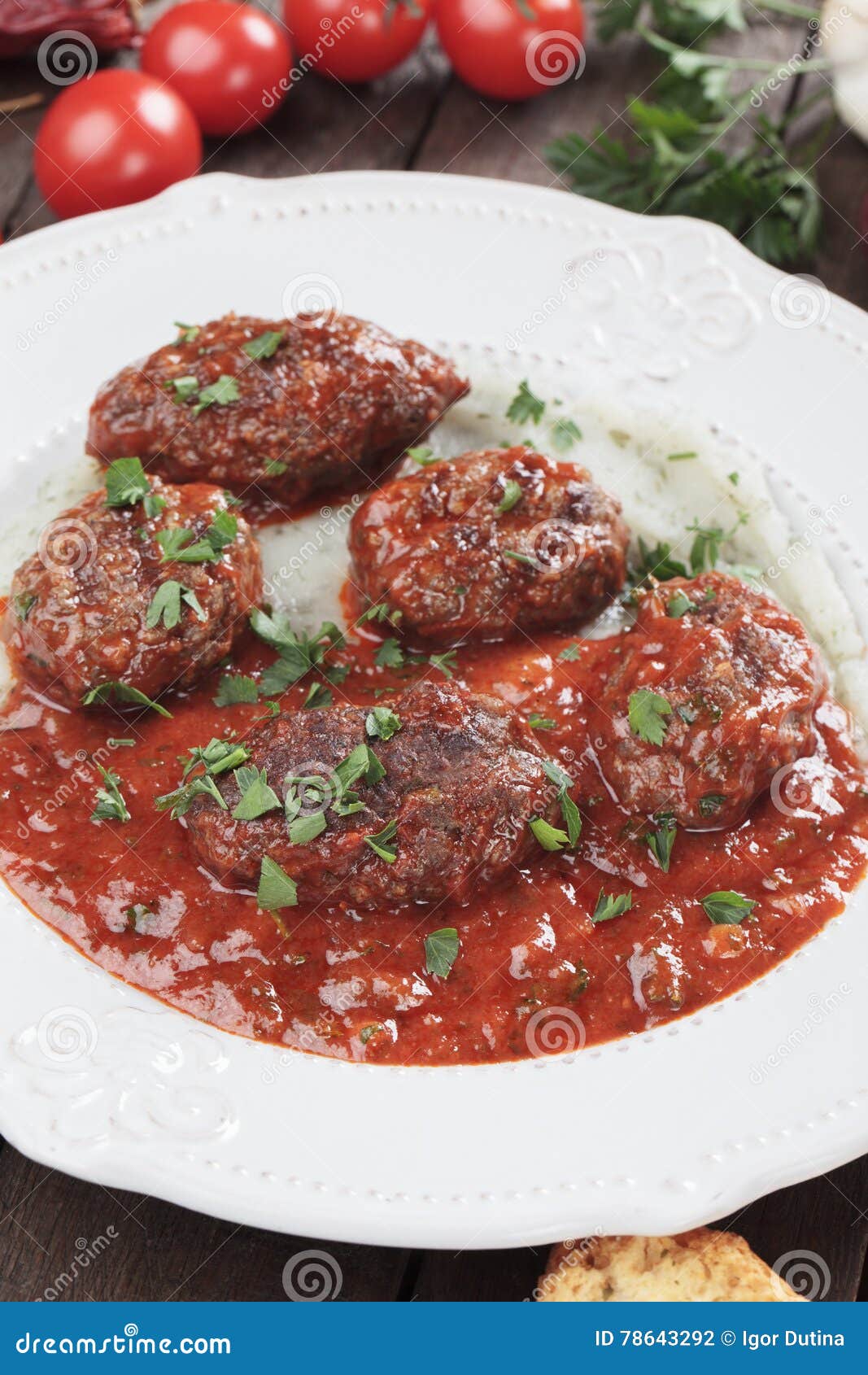 Meatballs with Potato Mash and Tomato Sauce Stock Photo Image of