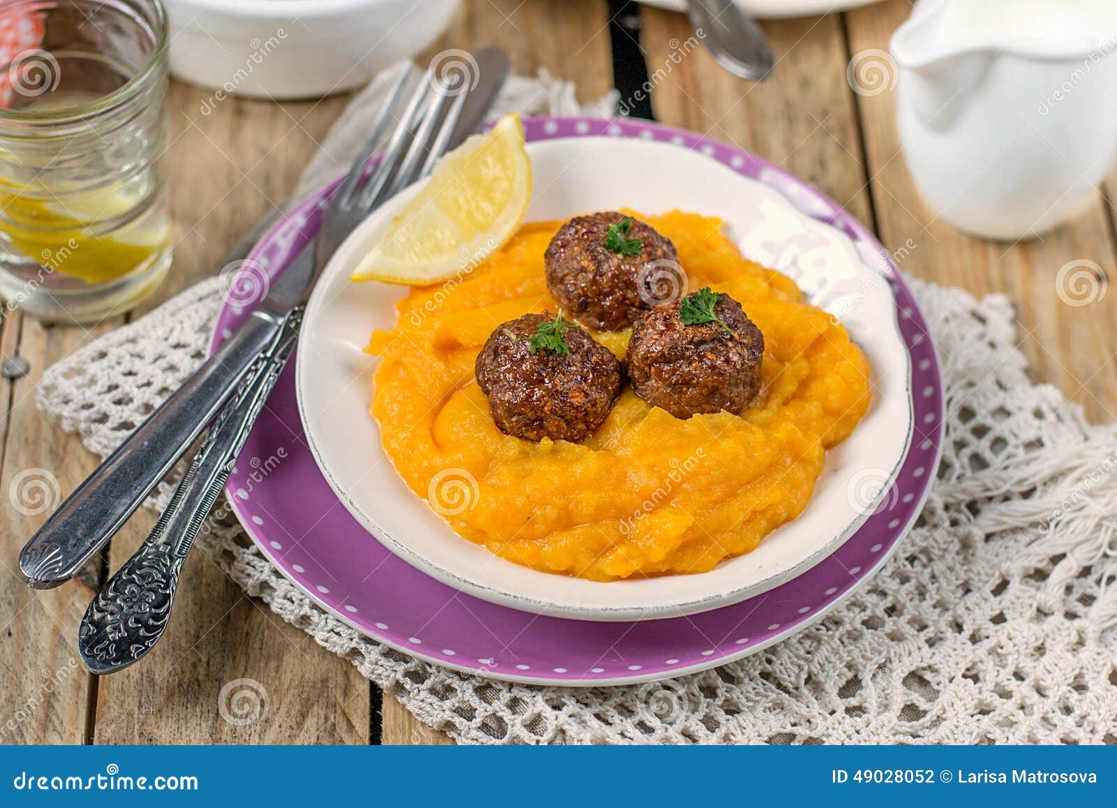 Meatballs with Pumpkin Puree Stock Photo Image of wholesome, tasty