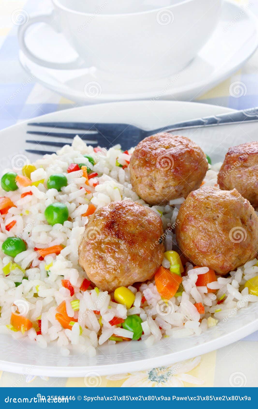 Meatballs with rice stock photo. Image of dinner, pork 25568446