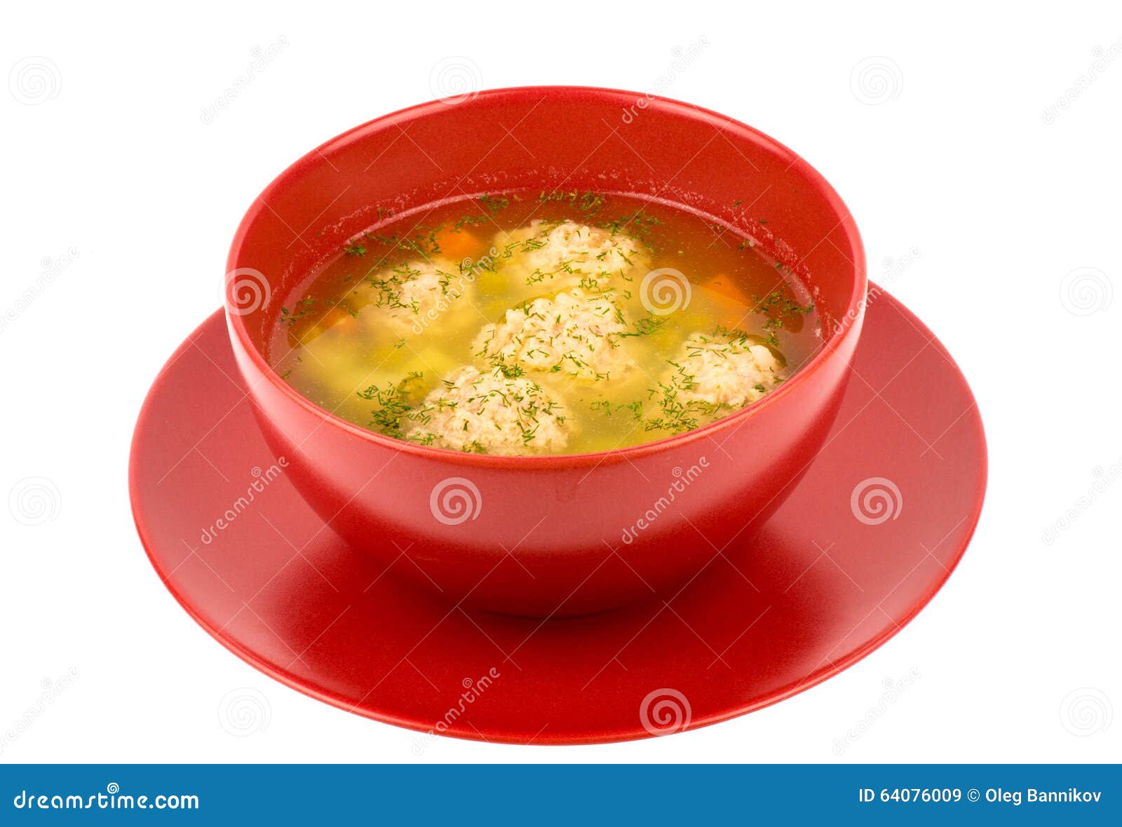 Meatballs Soup in the Red Bowl Isolated. Stock Image Image of