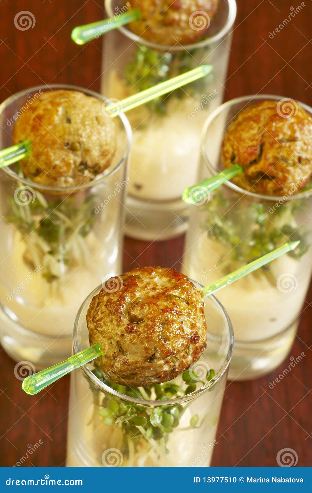 Meatballs with Spicy Sauce and Mustard Sp Stock Photo Image of green