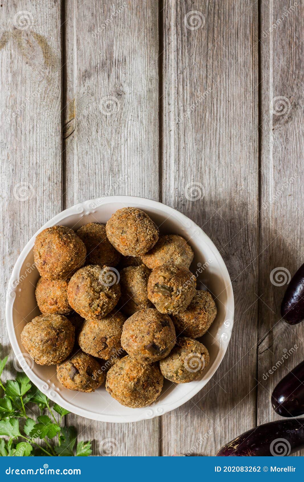 Meatless Eggplant Meatballs on Wooden Background Stock Photo Image of