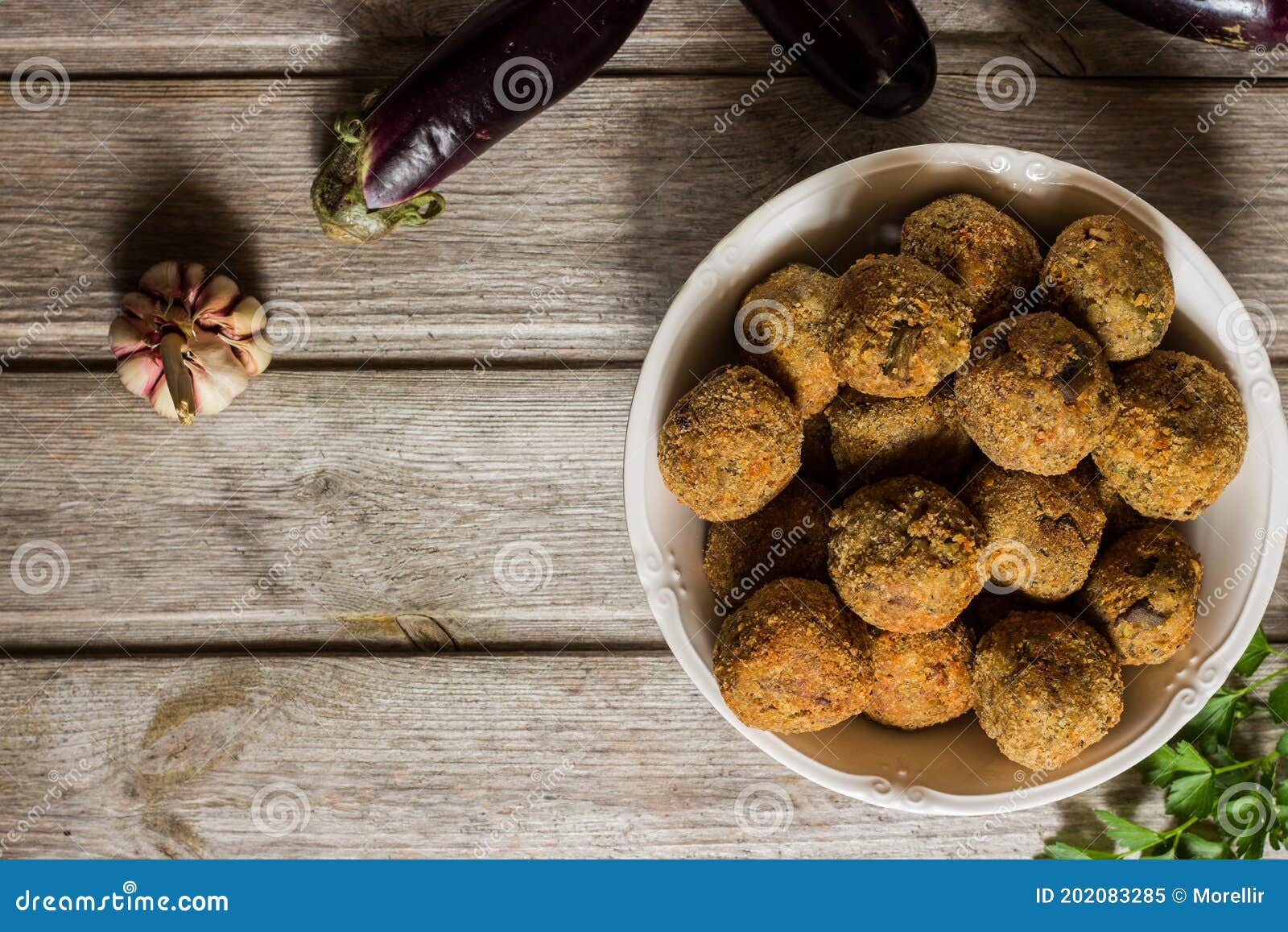Meatless Eggplant Meatballs on Wooden Background Stock Image Image of