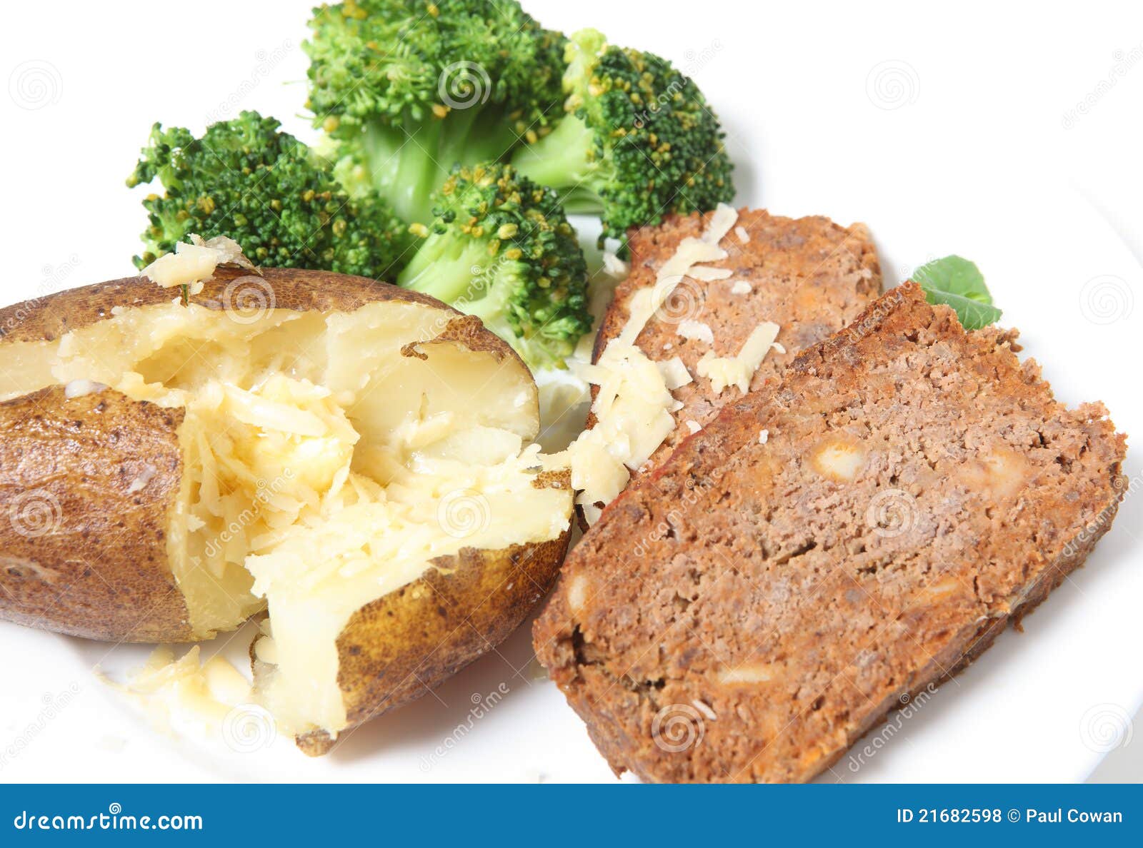 Meatloaf Baked Potato Broccoli and Cheese Stock Photo Image of minced