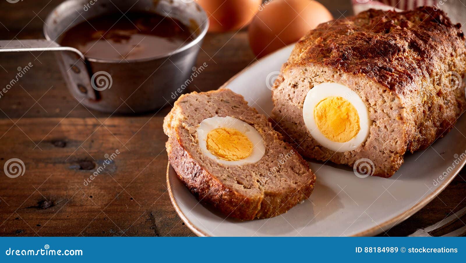 Meatloaf with egg stock image. Image of eggs, closeup 88184989