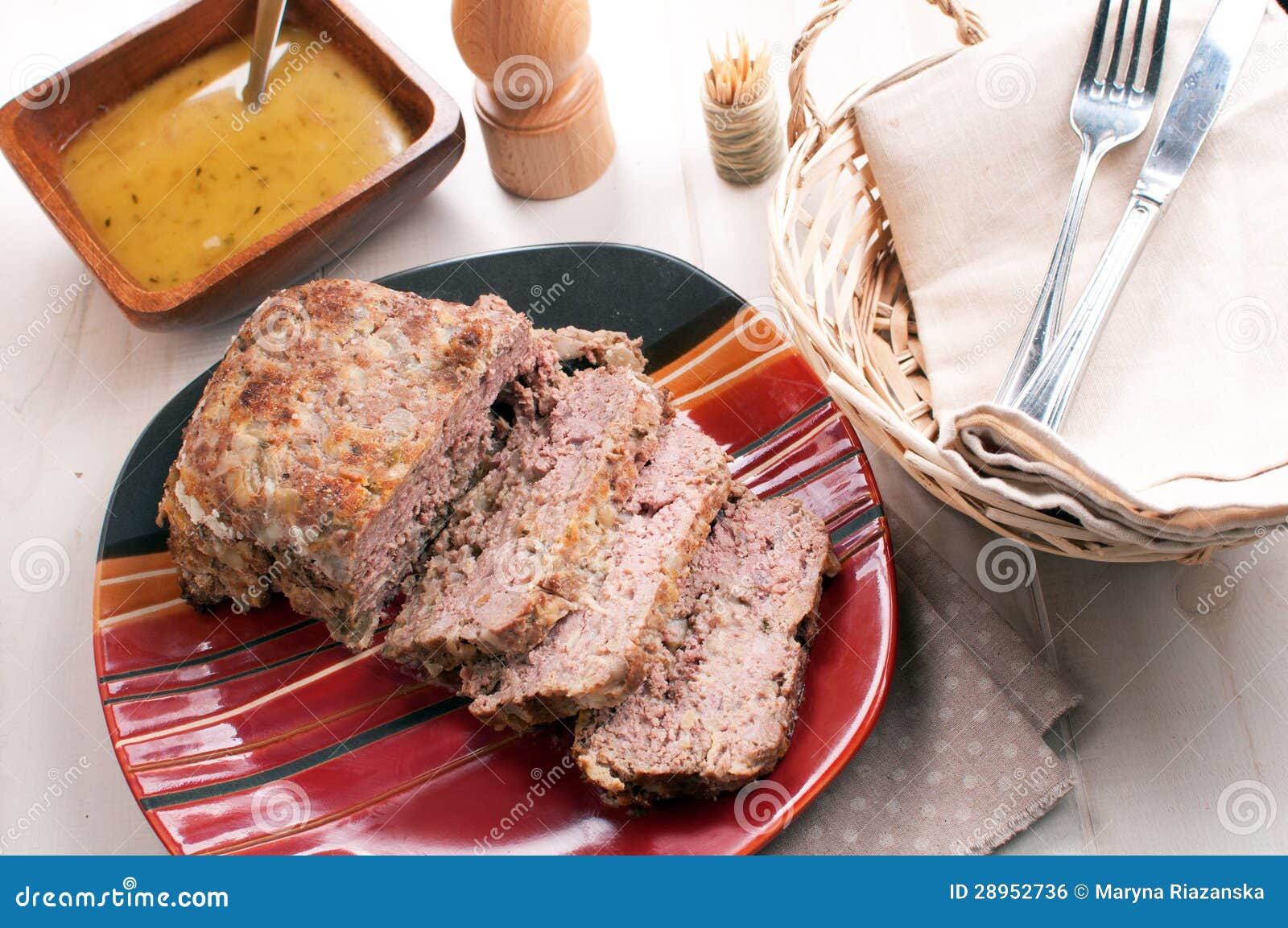 Meatloaf with garlic gravy stock photo. Image of baked 28952736