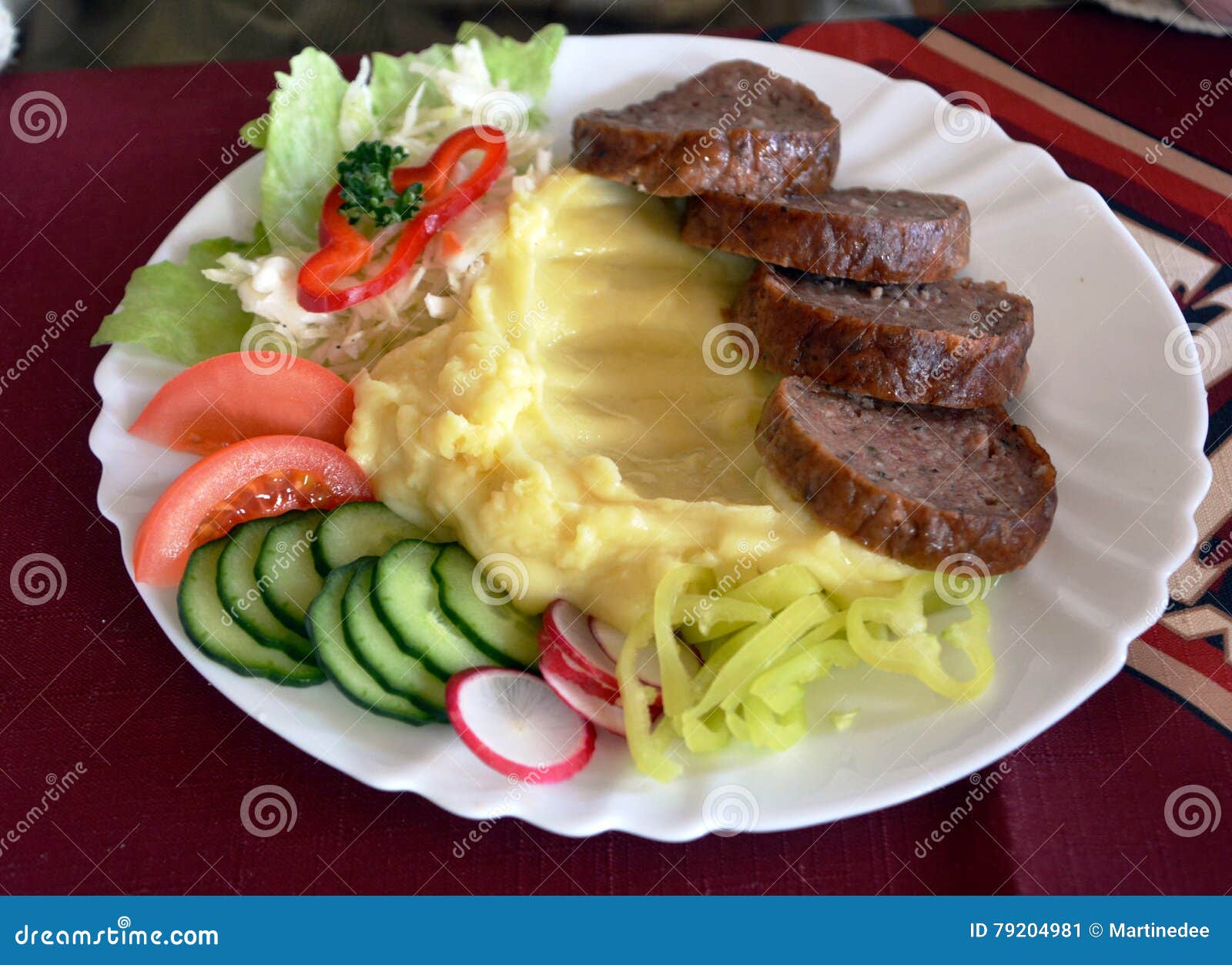 Meatloaf with Mashed Potatoes and Vegetable Salad on a Plate Stock Image Image of traditional