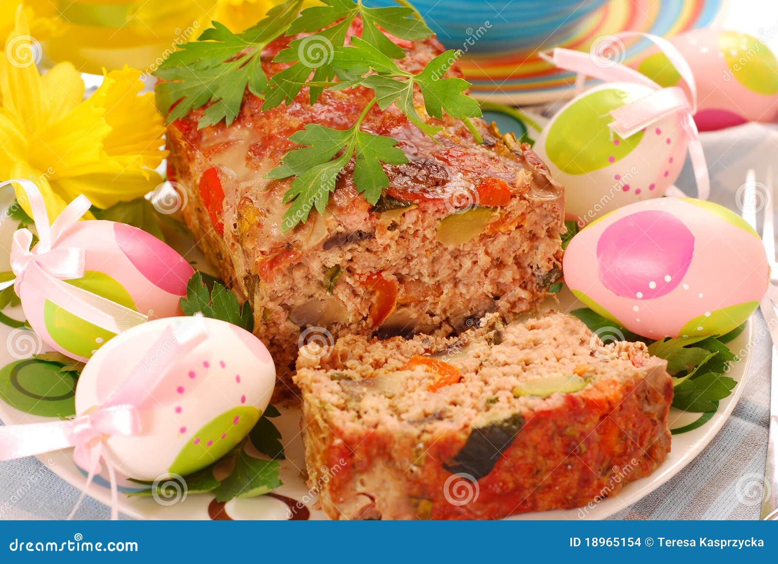 Meatloaf with Vegetables for Easter Stock Photo Image of baked