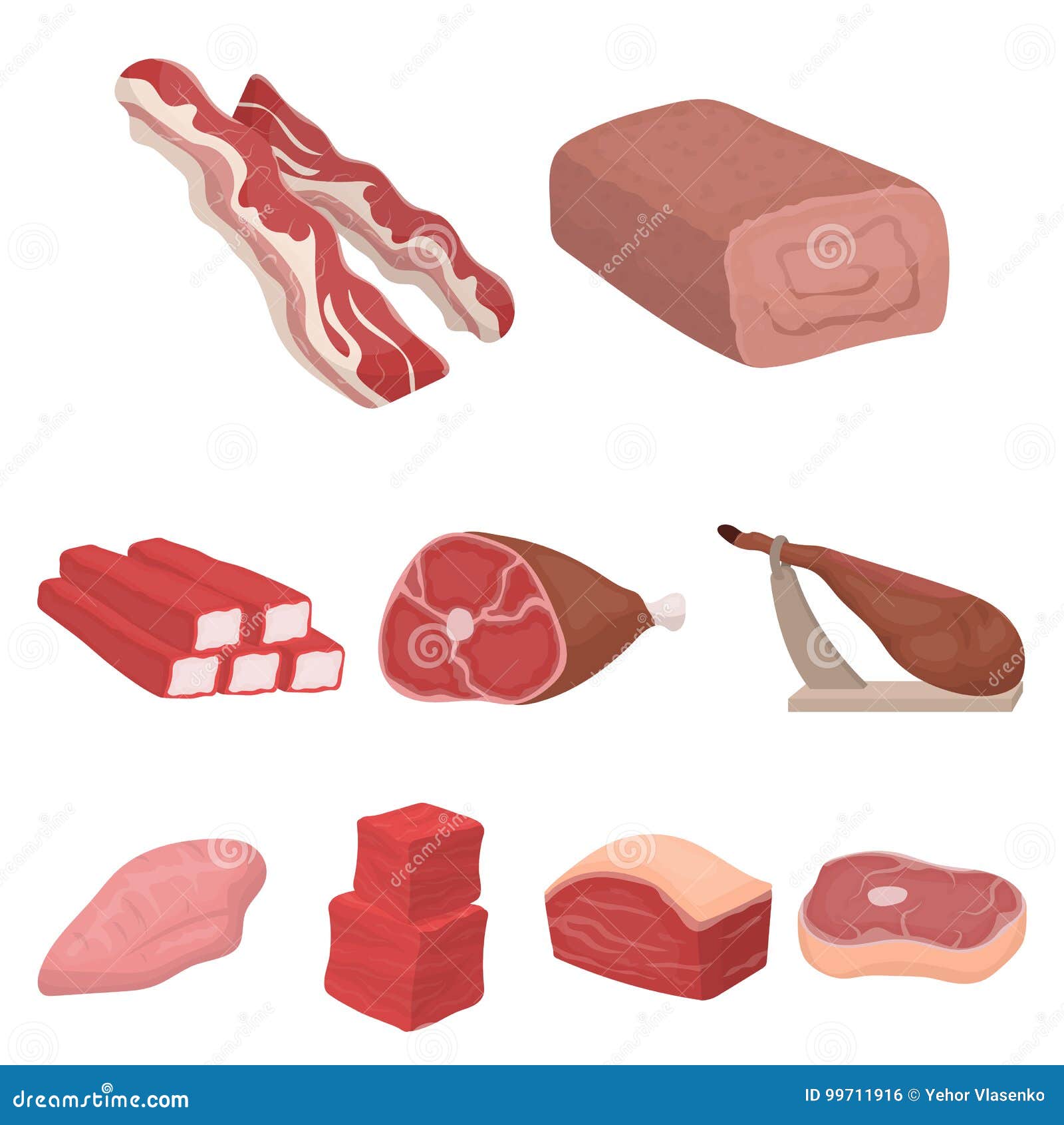 Big Collection Of Meats Vector Symbol Stock Illustration