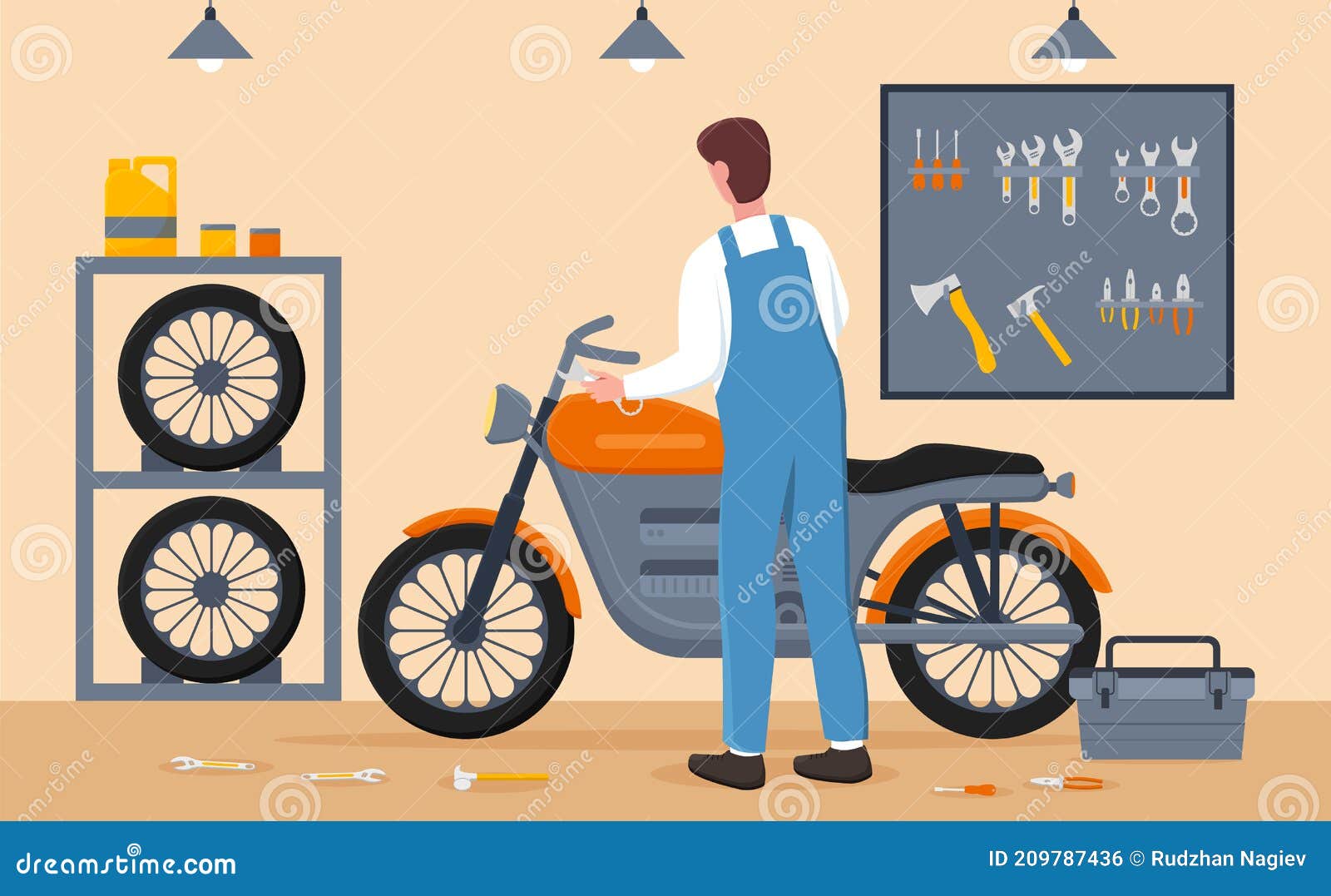 Personagem de desenho animado de máquina de motor de moto