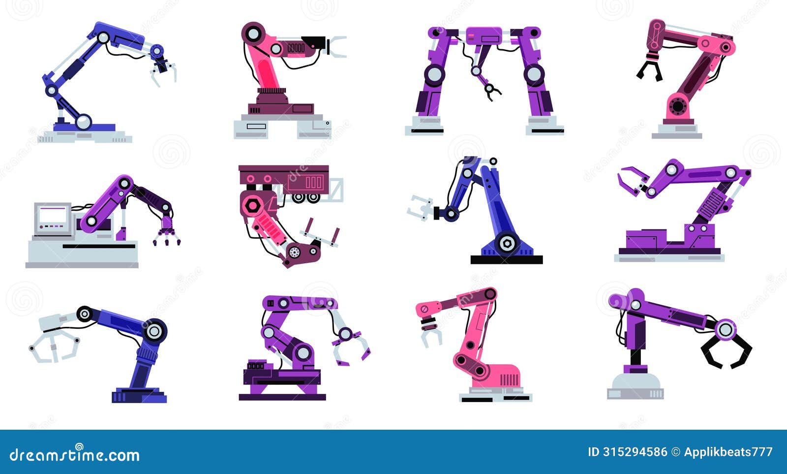mechanic arm. factory and manufacture machine. industry and production assembly line tool. electronic automatic hands. robotic