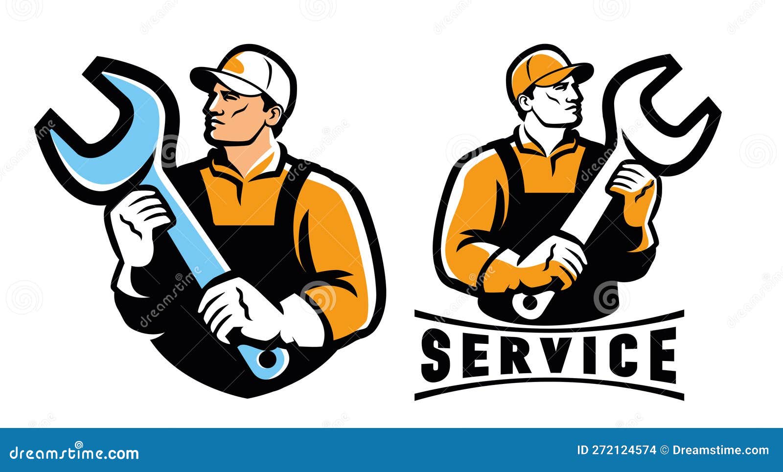 Mechanic, Builder or Engineer with Wrench Tool. Service Logo