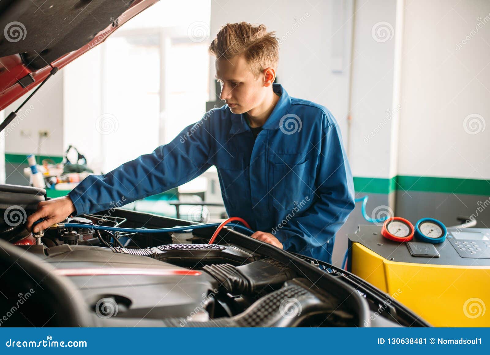 Mechanic Connects Air Conditioning System Stock Image - Image of