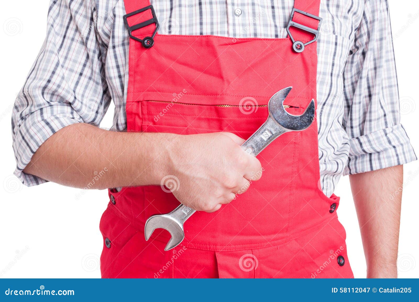 Mechanic Hand Holding Big Wrench Stock Image Image of chest, repair