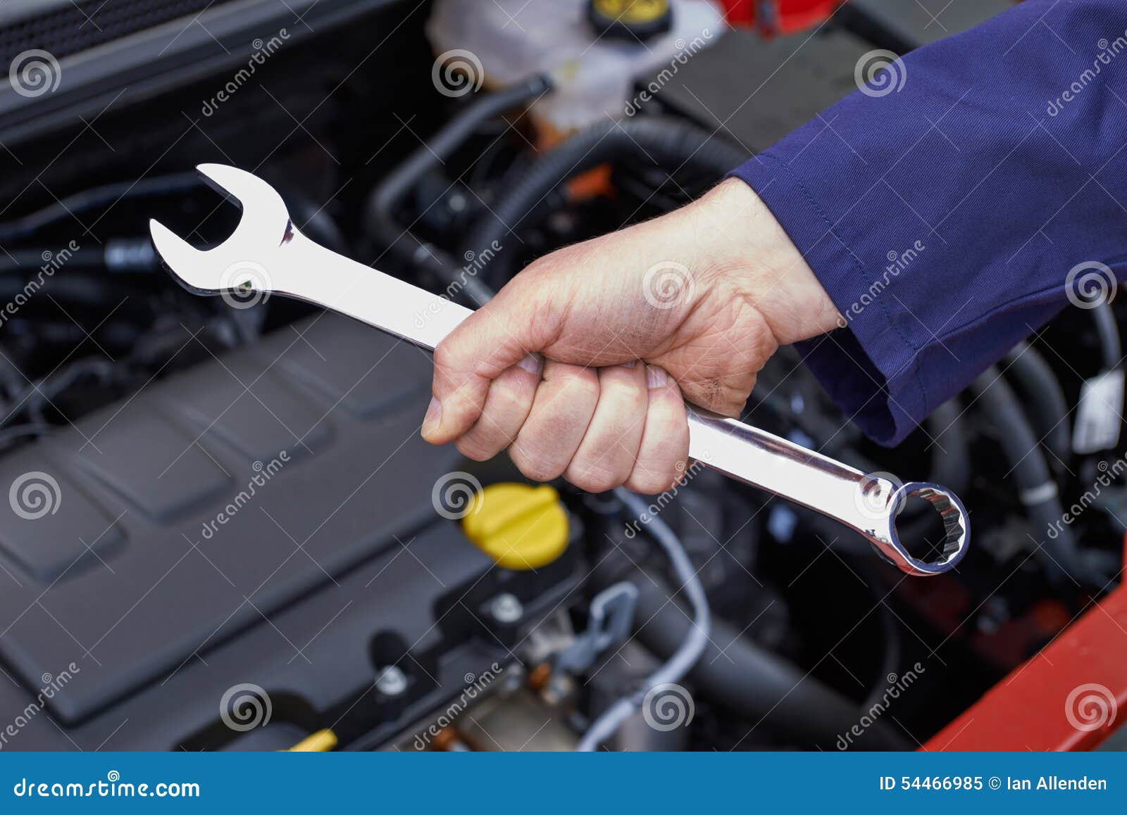 Mechanic Holding Spanner Fixing Car Engine Stock Image Image of