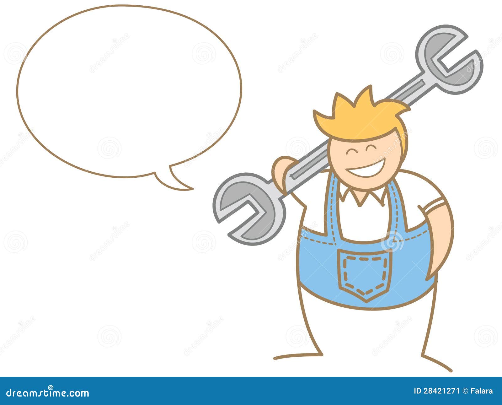 Mechanic Man Holding Wrench Smiling and Saying in Bubble Stock Vector