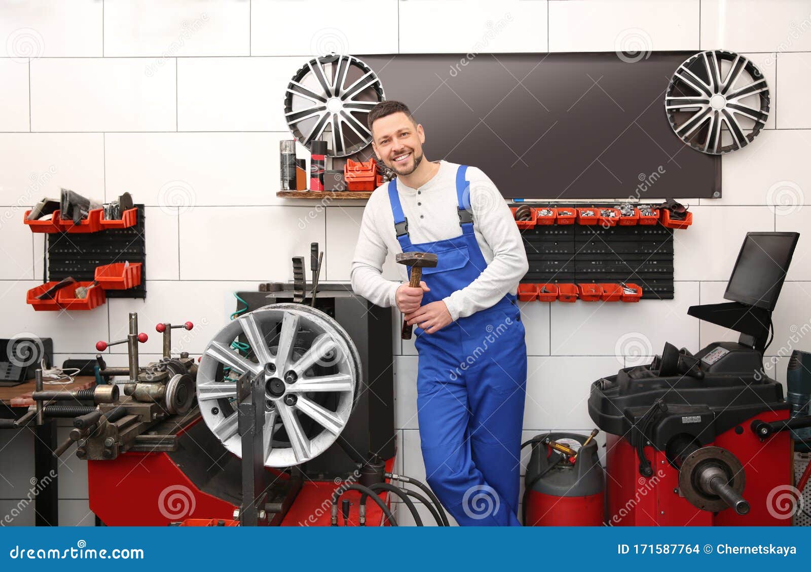Mechanic Near Car Disk Lathe Machine at Service Stock Photo Image of