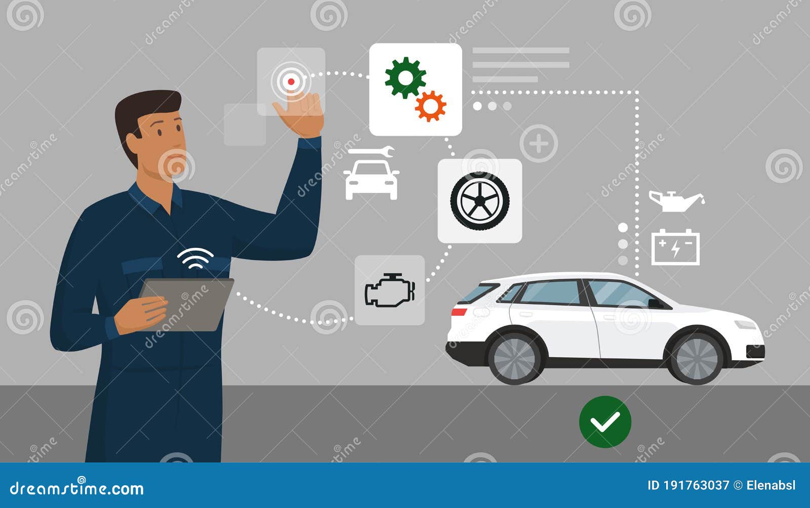 mechanic performing a car inspection using a digital app