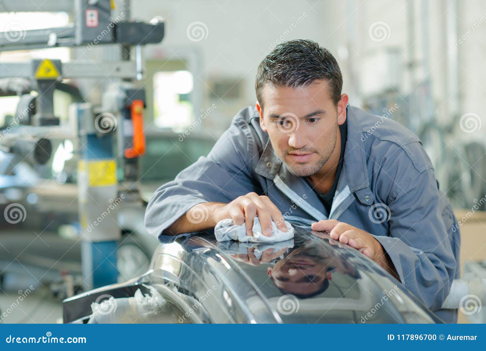 Mechanic Polishing Car Part Stock Photo Image of auto, dust 117896700
