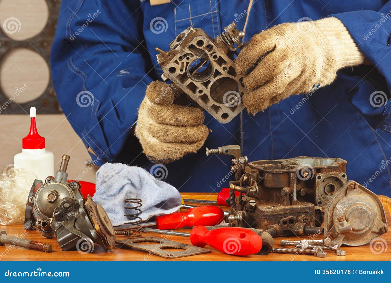 Mechanic Repairing Old Car Engine Carburetor Stock Photo Image of