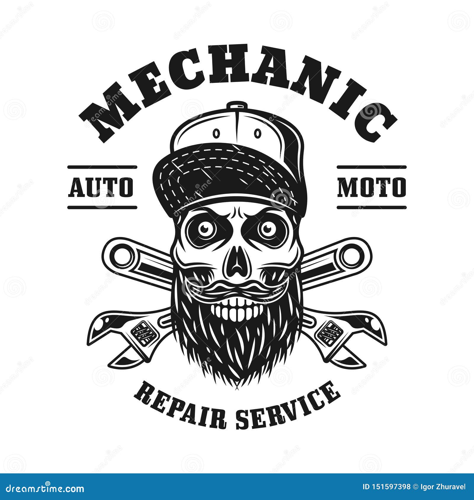 Mechanic Skull and Crossed Wrenches Vector Emblem Stock Vector