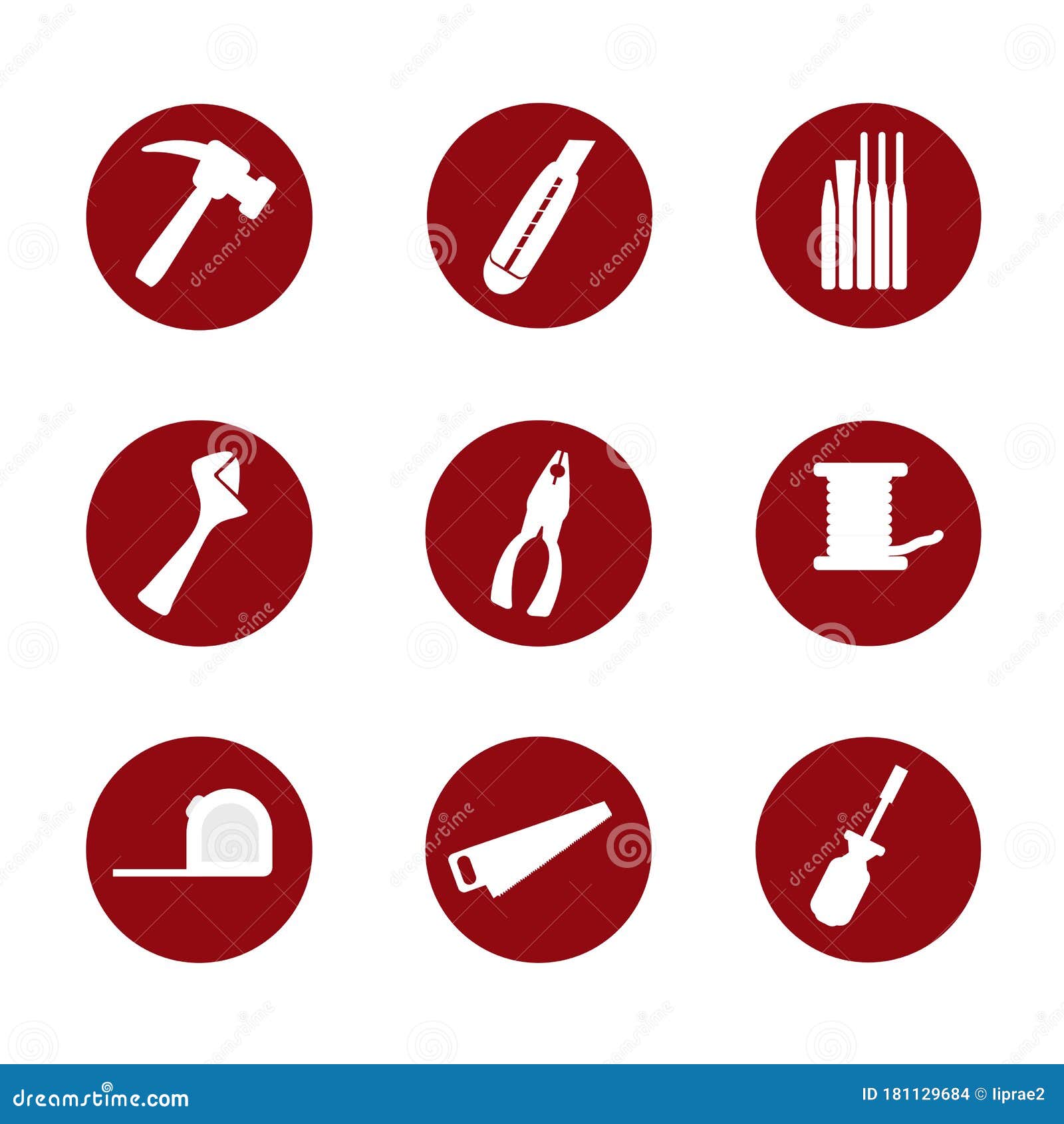 Mechanic Tools Icons. Difference Nine Types of Equipment Stock Vector