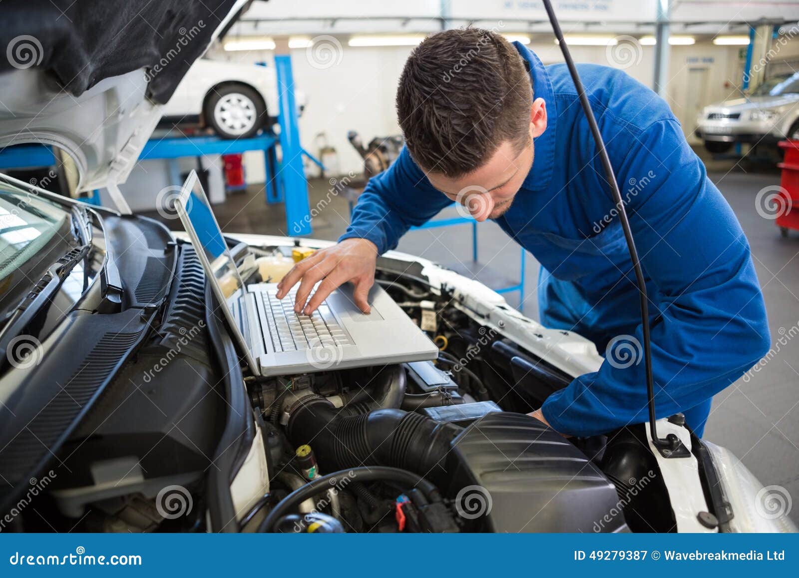 Mechanic Using Laptop on Car Stock Image Image of service, adult