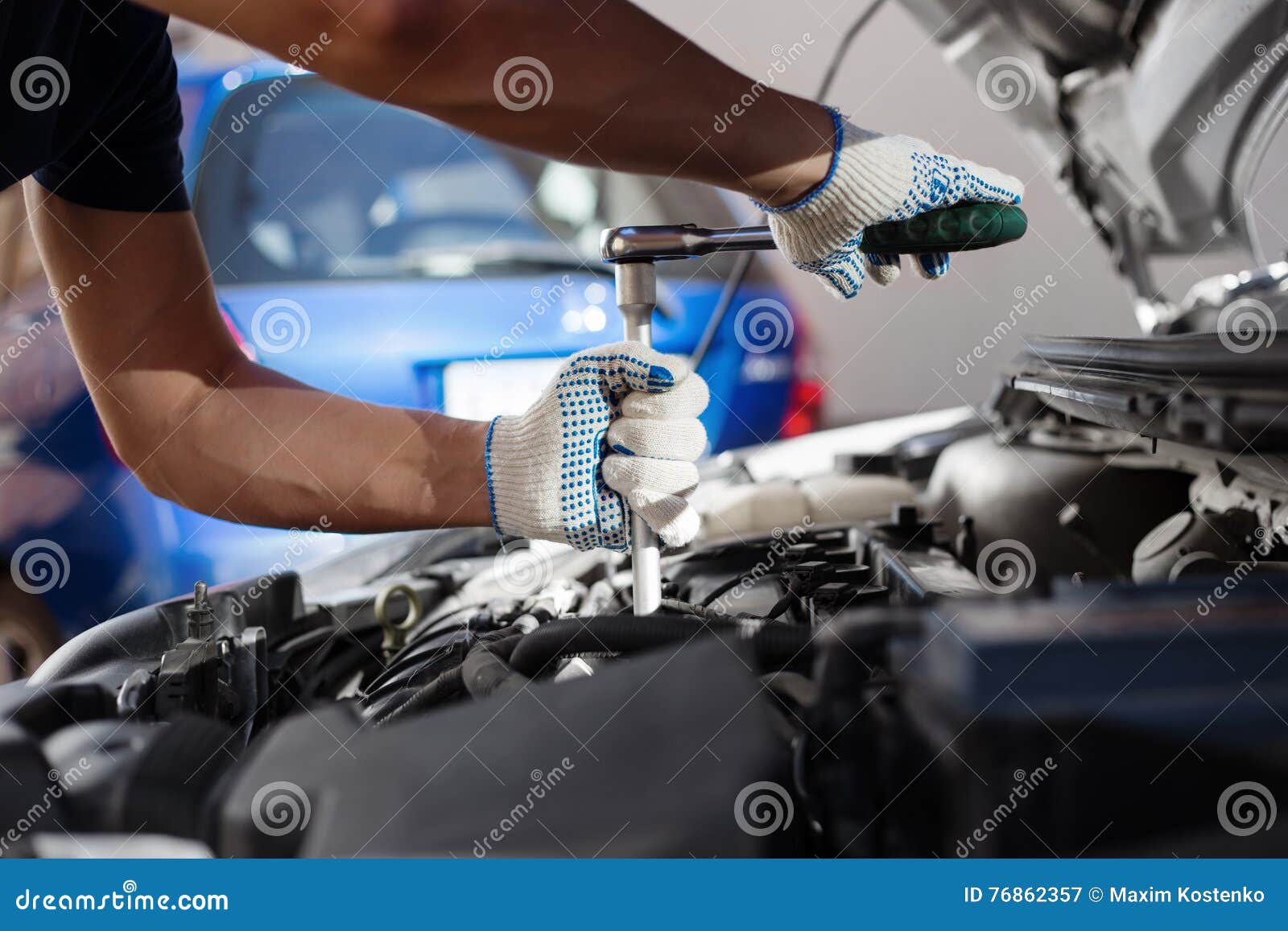 Mechanic Working in Auto Repair Garage. Car Maintenance Stock Image