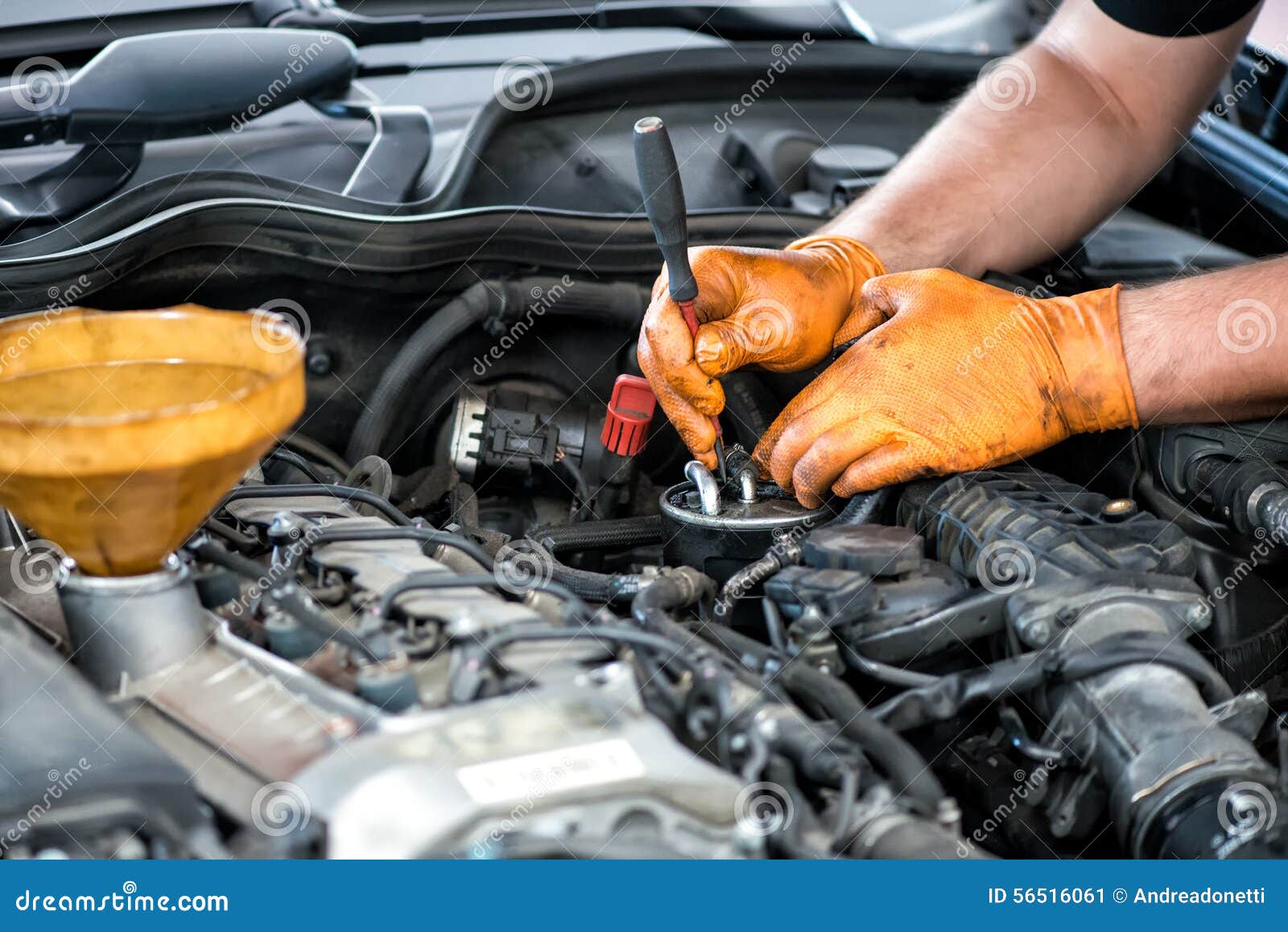 Mechanic Working on a Diesel Filter Stock Image Image of