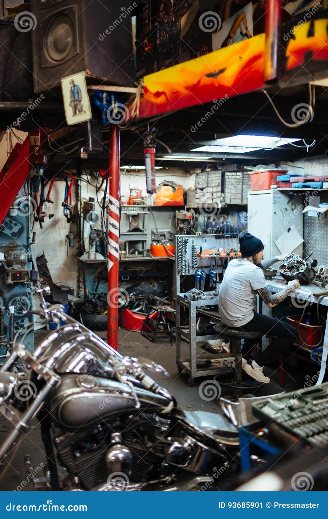Mechanic Working in Motorcycle Garage Stock Image - Image of custom, hobby: 93685901 Mechanic Working In Motorcycle Garage Stock Image - Image Of Custom, Hobby: 93685901