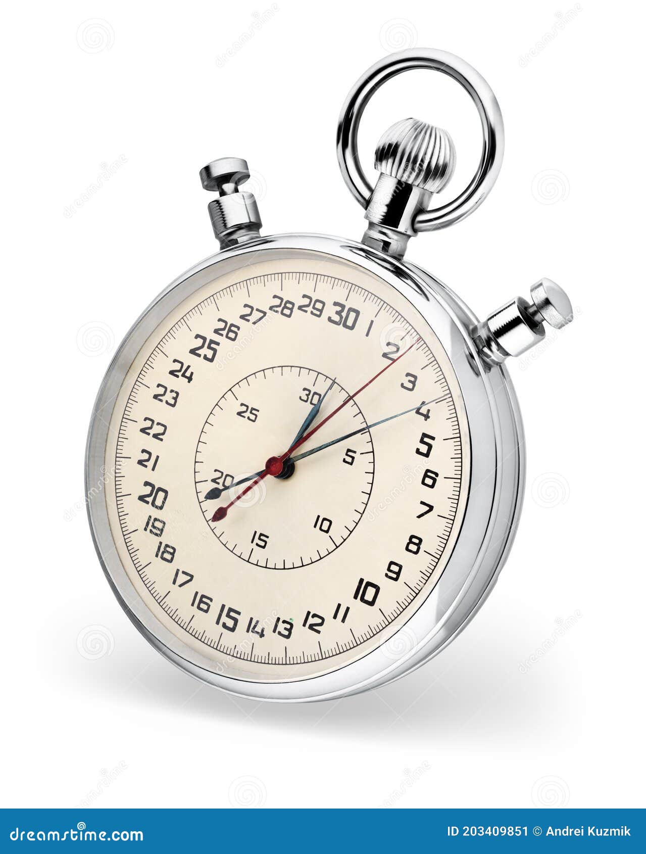 Mechanical Analog Stopwatch Isolated On White Background Stock Image - Image of timer, path